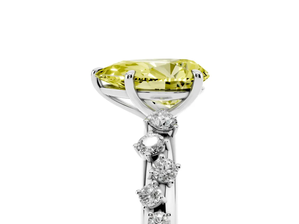 Fancy Yellow Pear Cut Diamond Cluster Prong-Set Solitaire Ring White gold