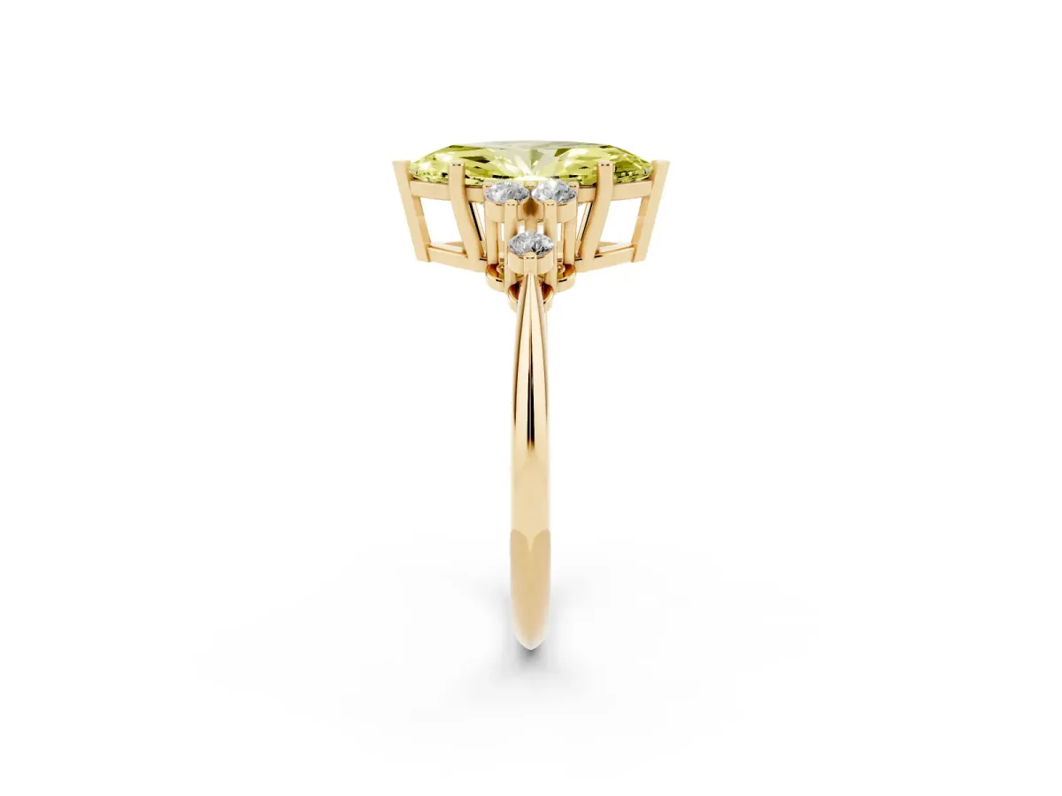 Fancy Yellow Marquise Cut Cut Diamond Cluster Ring with Solitaire Band and Four-Prong Setting Yellow gold
