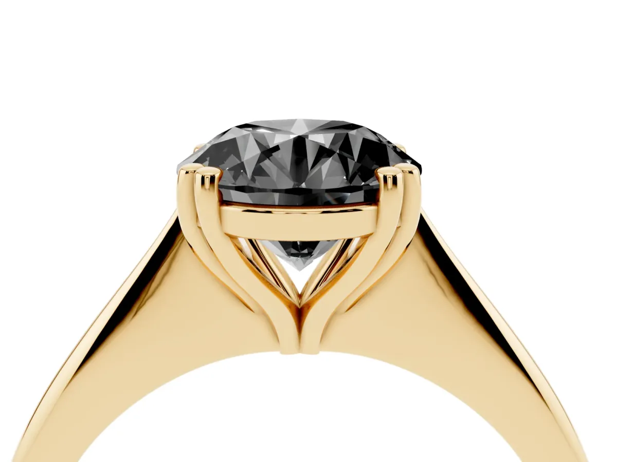 Fancy Black Round Cut Solitaire Diamond Ring with Six-Prong Setting and Classic Band Yellow gold