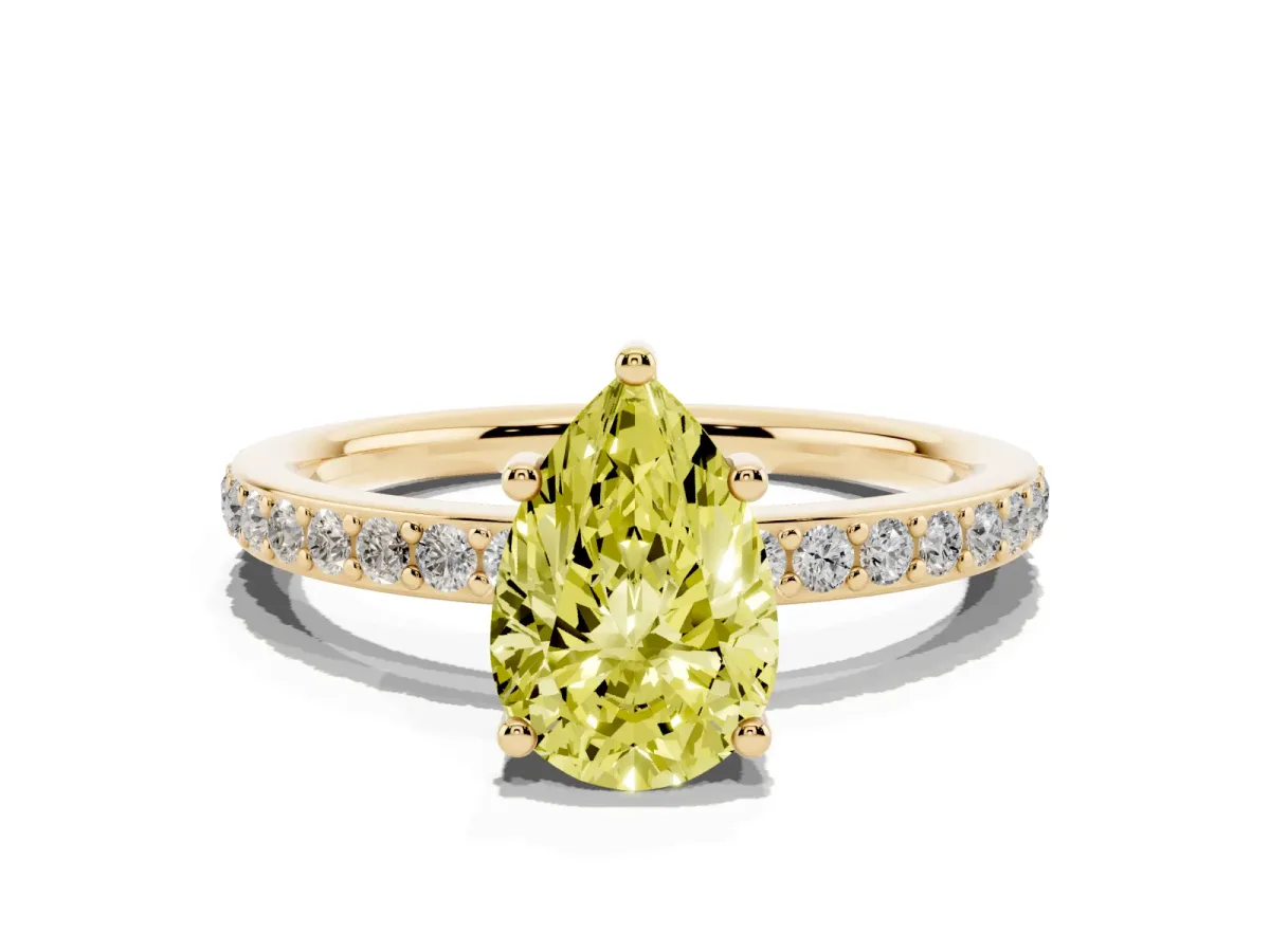 Fancy Yellow Pear Cut Cut Diamond Pavé Band Ring with Four-Prong Setting Yellow gold