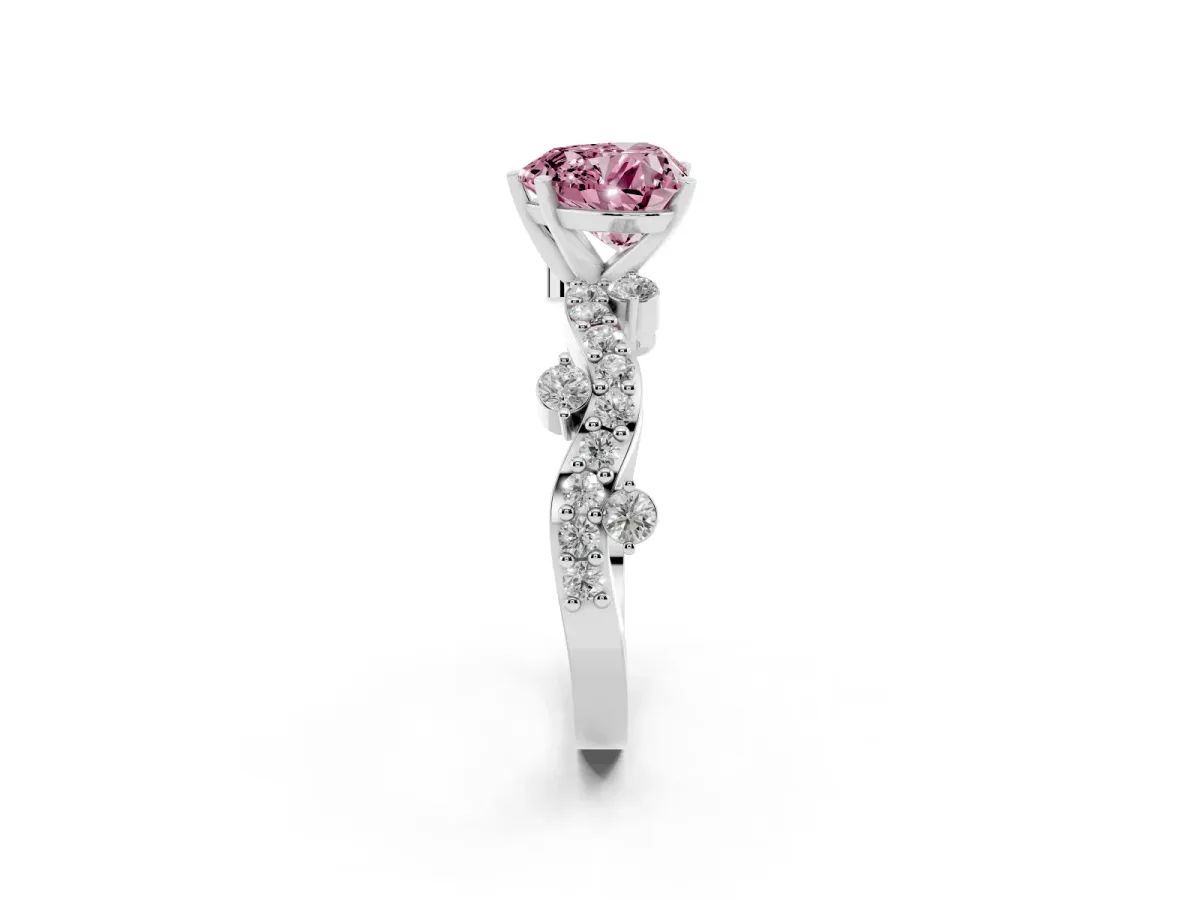 Fancy Pink Heart Cut Cut Solitaire Diamond Twisted Band with Pave Setting Platinum