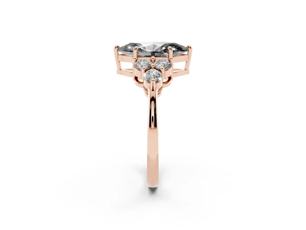 Fancy Black Marquise Cut Brilliant Diamond Cluster Accent Solitaire Ring with Prong Setting Rose gold