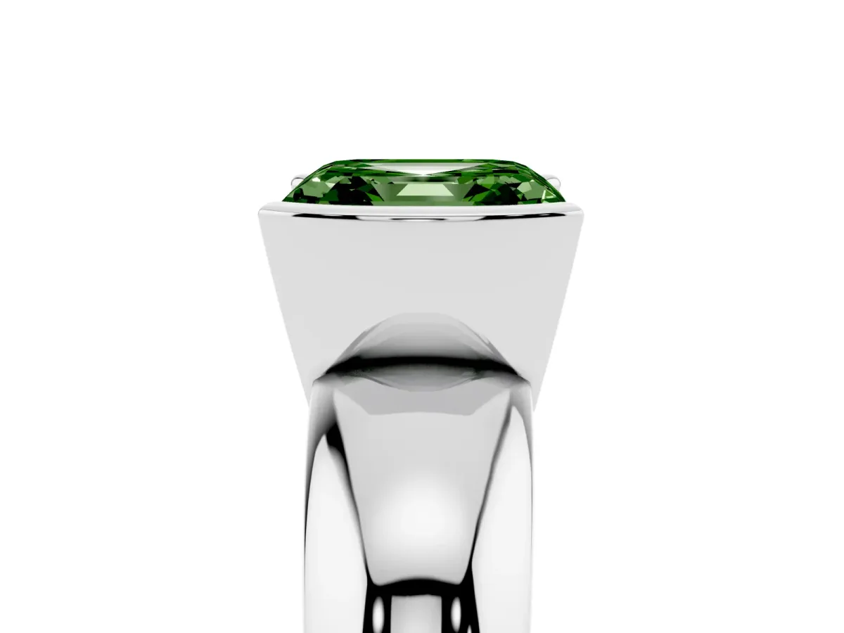 Fancy Green Asscher Cut Solitaire Tension Set Diamond Ring with Wide Band White gold