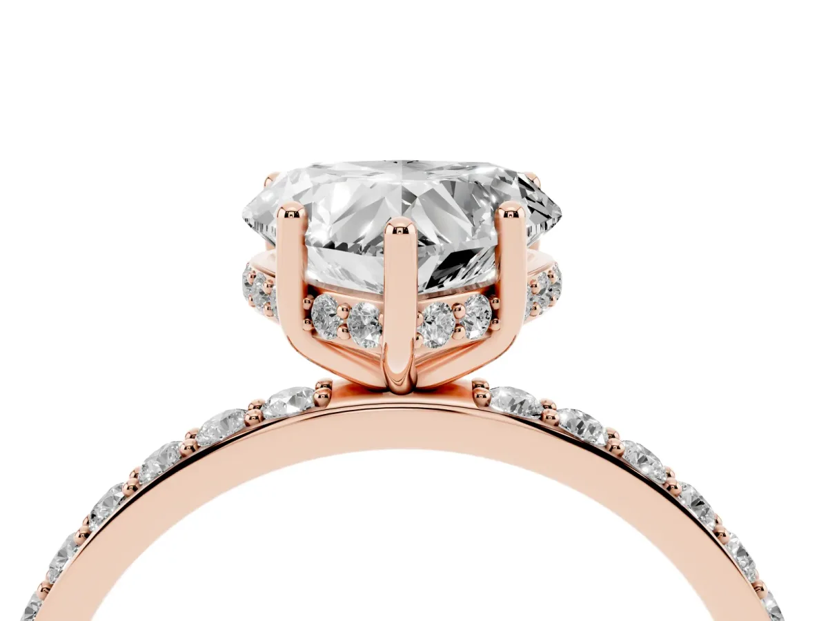 Heart Cut Diamond Solitaire Ring with Pavé Band and Hidden Halo Rose gold