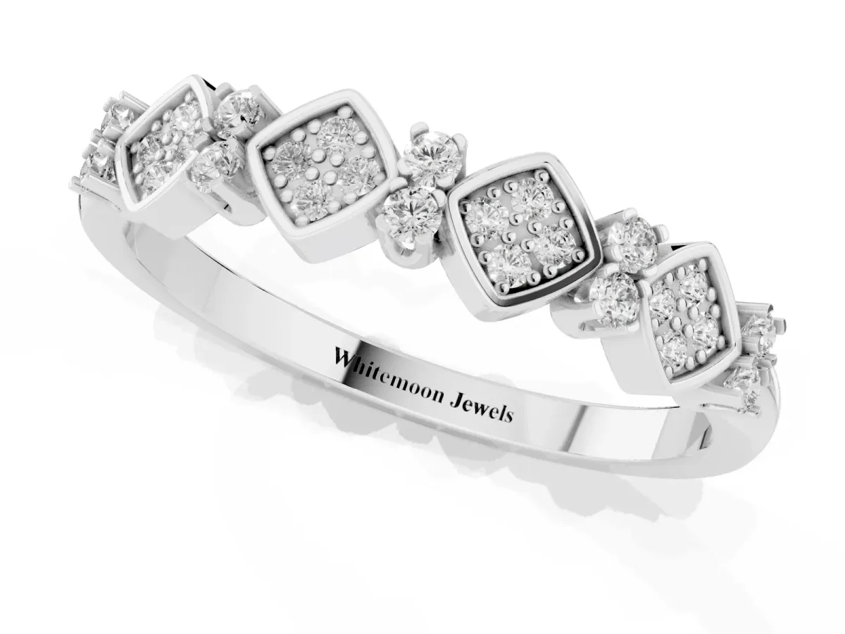 Pavé Cushion Diamond Cluster Eternity Band with Prong Setting Platinum