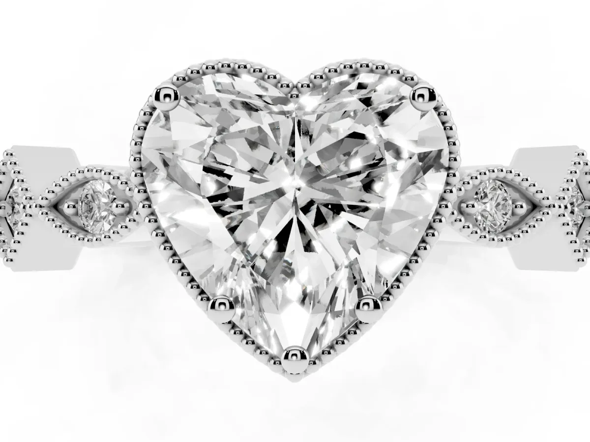 Heart Cut Milgrain Marquise Diamond Twist Band Ring Silver