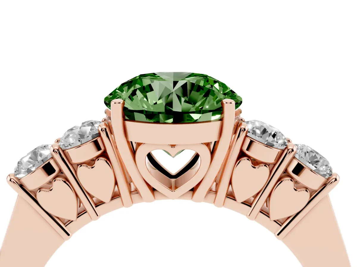 Fancy Green Round Cut Cut Diamond Five-Stone Prong Set White Gold Ring Rose gold