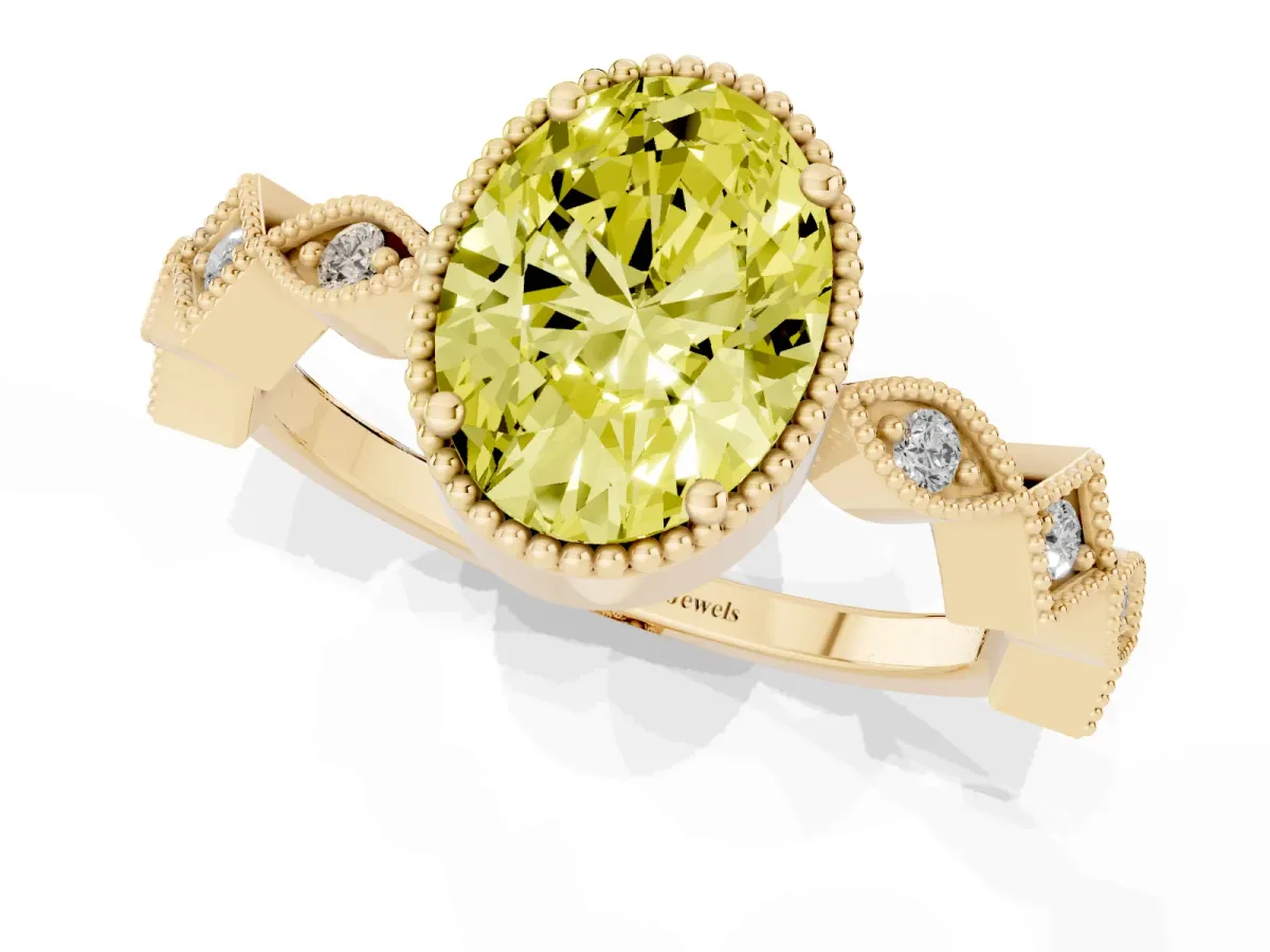 Fancy Yellow Oval Cut Milgrain Marquise Diamond Twist Band Ring Yellow gold