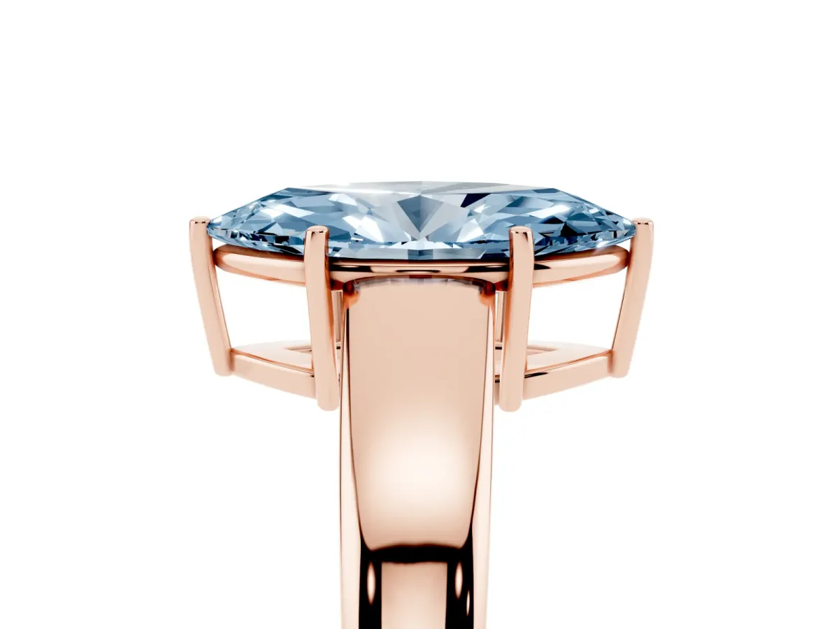 Fancy Blue Marquise Cut Solitaire Diamond Ring with Tapered Band and Four-Prong Setting Rose gold