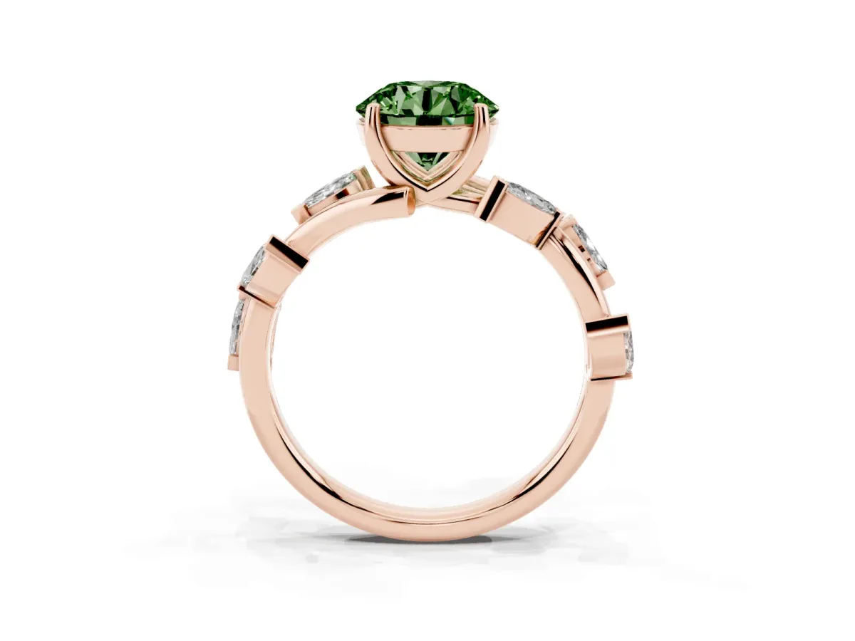 Fancy Green Round Cut Solitaire Twisted Band Marquise Accent Prong Setting Ring Rose gold
