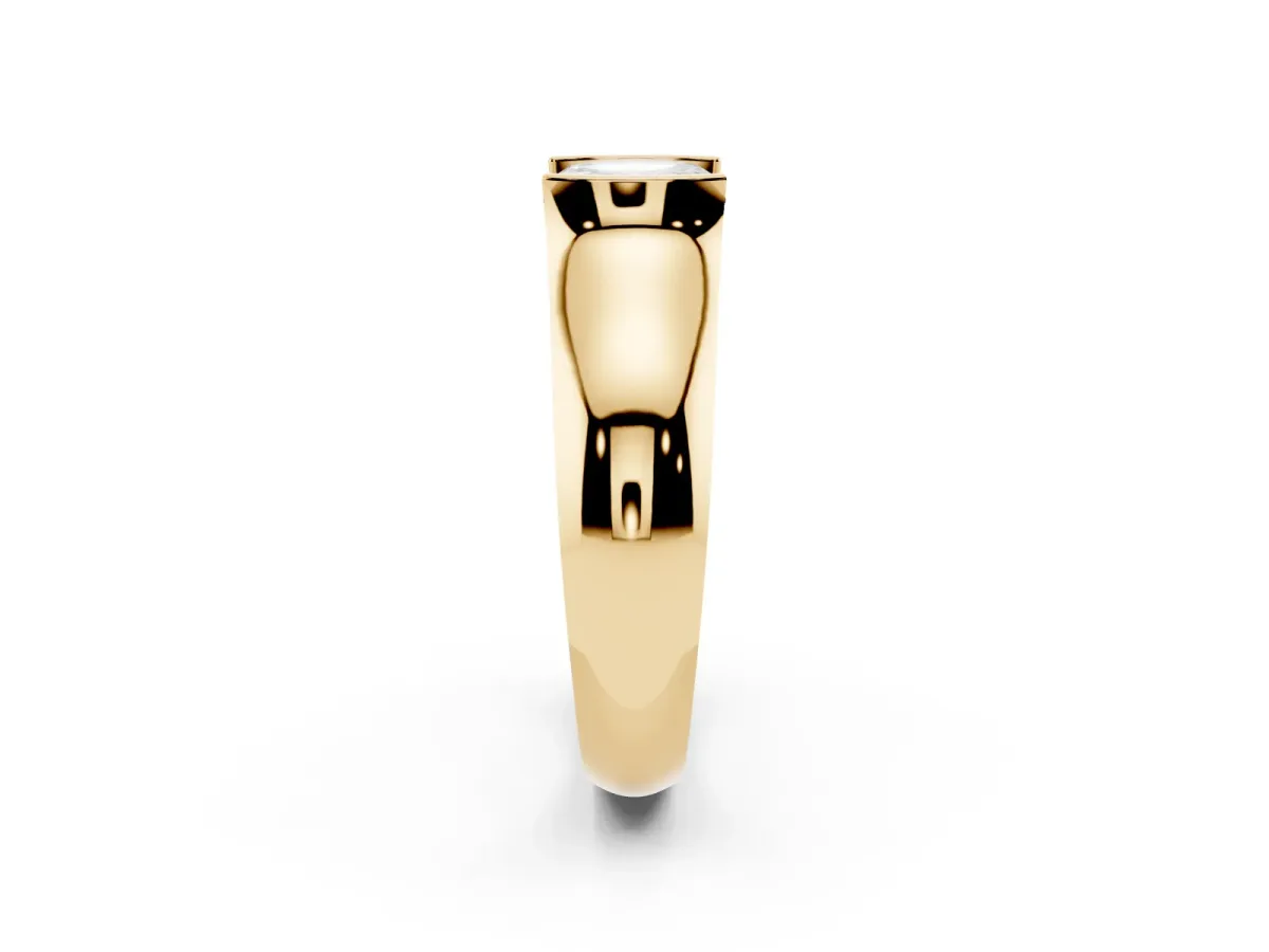 Asscher Cut Solitaire Bezel Set Diamond Ring with Wide Band Yellow gold