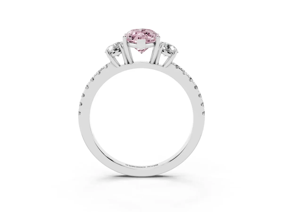 Fancy Pink Three-Stone Marquise Cut Cut Diamond Pavé Band with Prong Setting Silver