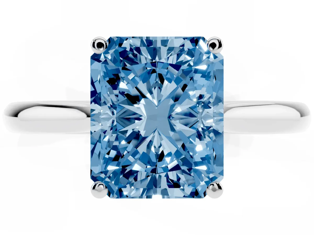 Fancy Blue Radiant Cut Cut Solitaire Ring with Cathedral Band and Four-Prong Setting Platinum