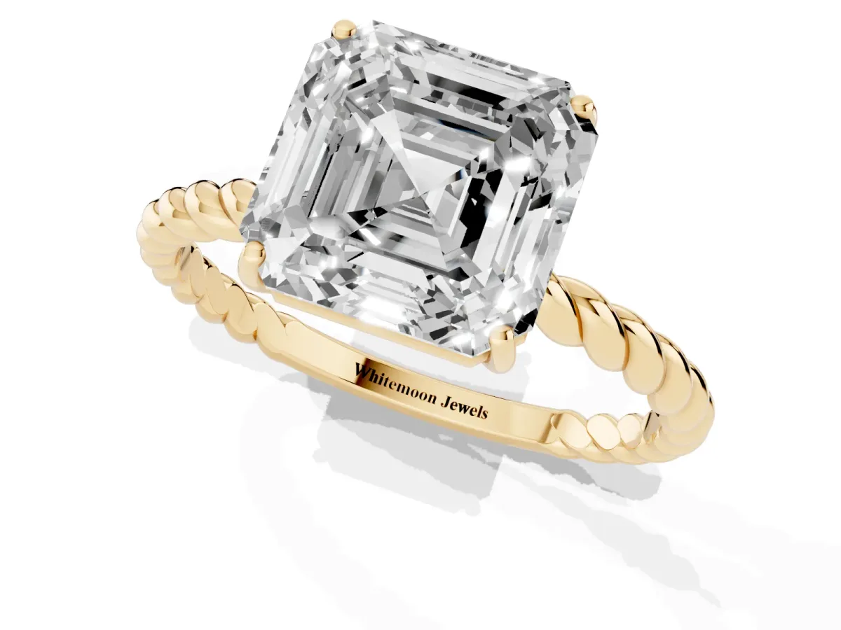 Asscher Cut Solitaire Twisted Band 4-Prong Ring Yellow gold