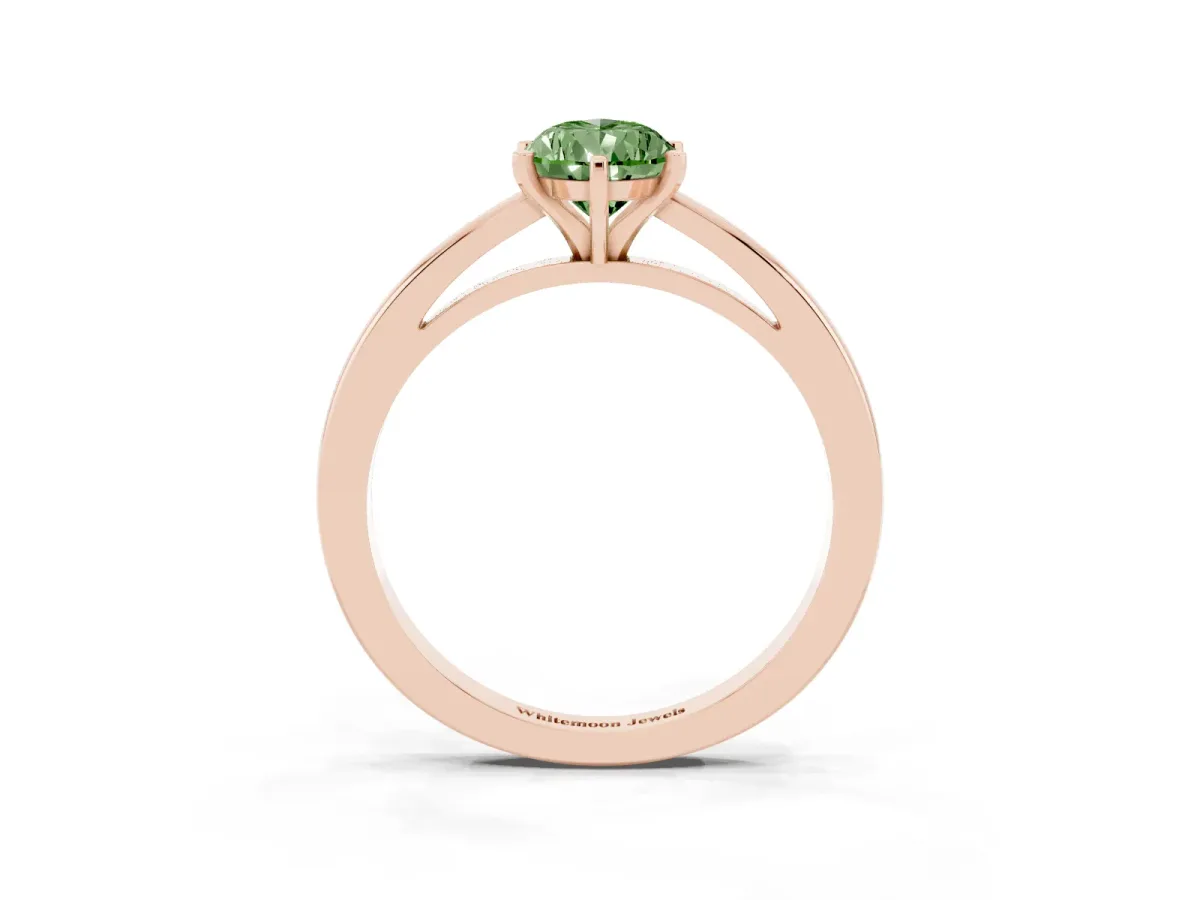 Fancy Green Pear Cut Solitaire Diamond Engagement Ring with Four-Prong Setting on a Classic Band Rose gold