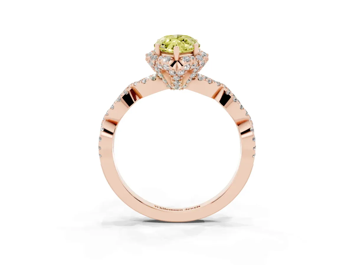 Fancy Yellow Marquise Cut Halo Twist Band Solitaire Ring with Six-Prong Setting Rose gold