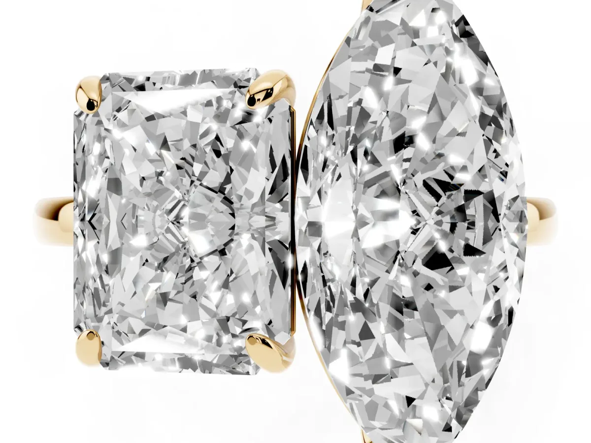 Radiant and Marquise Toi Moi Ring with Prong Setting and Plain Band Yellow gold