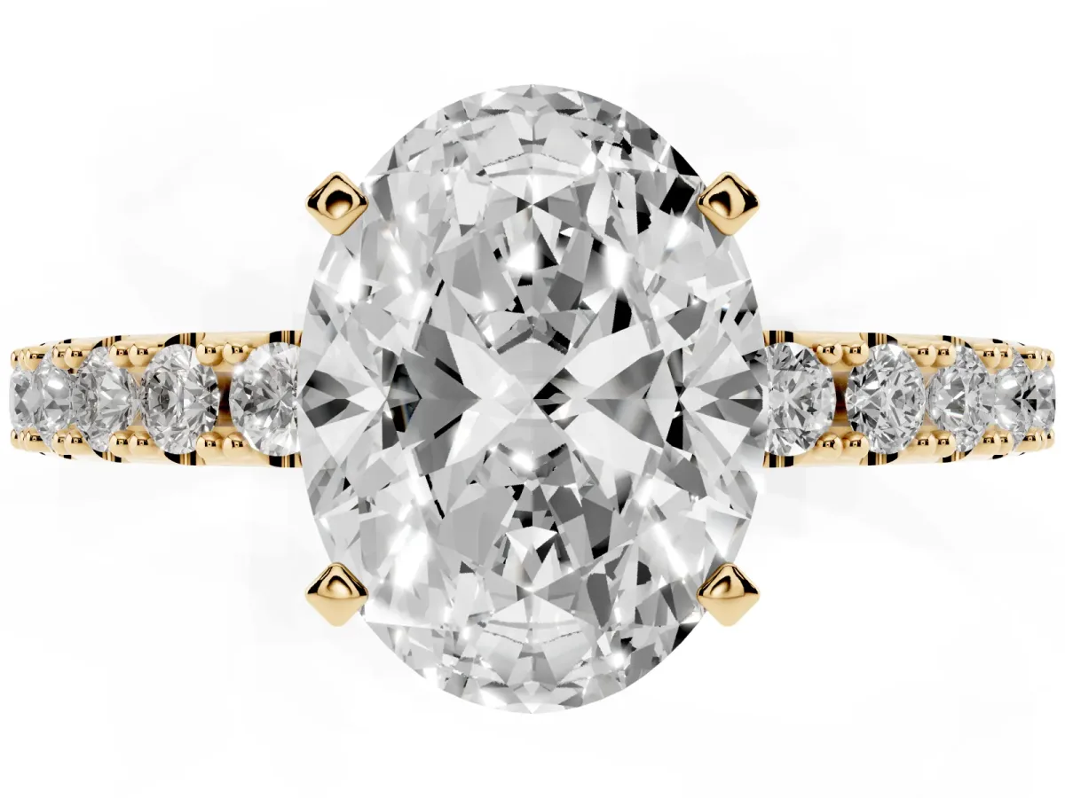 Oval Cut Diamond Solitaire Pavé Band with Four-Prong Setting Yellow gold