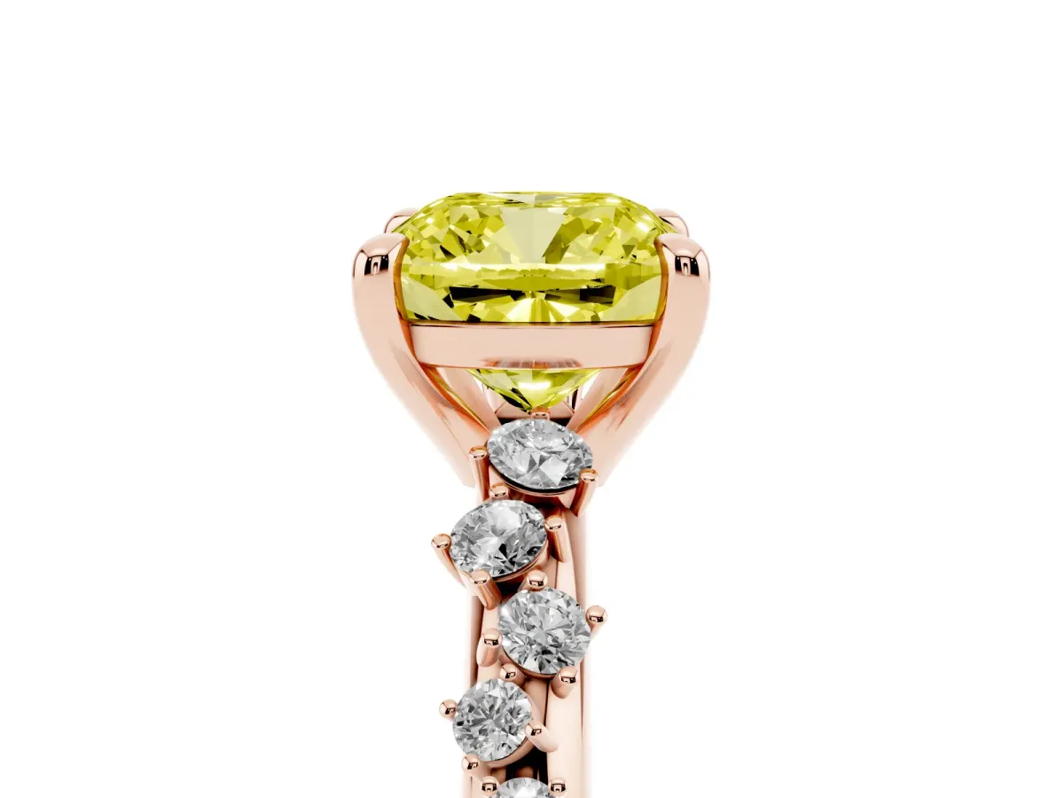Fancy Yellow Cushion Cut Cut Diamond Vine Band with Four-Prong Setting Rose gold