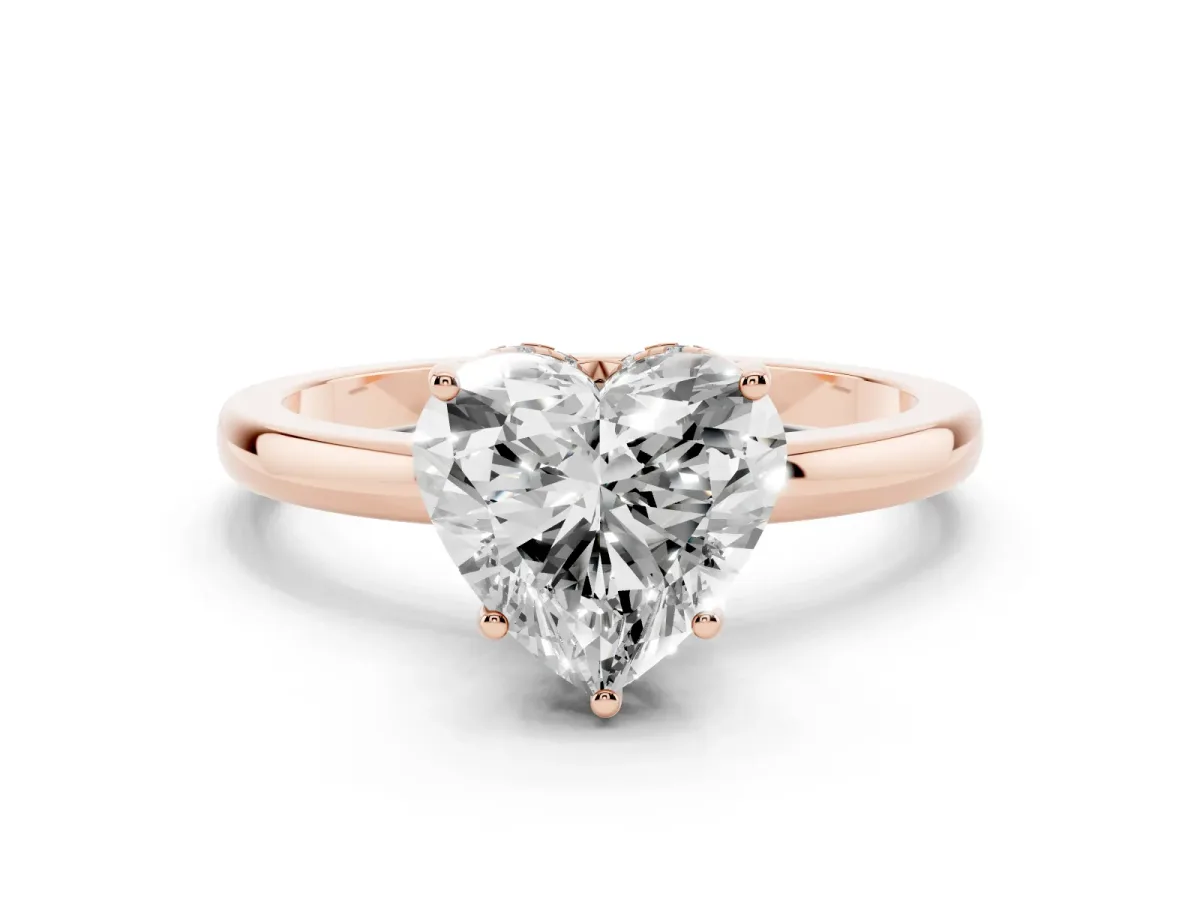 Heart Cut Solitaire Diamond Ring with Prong Setting and Plain Band Rose gold