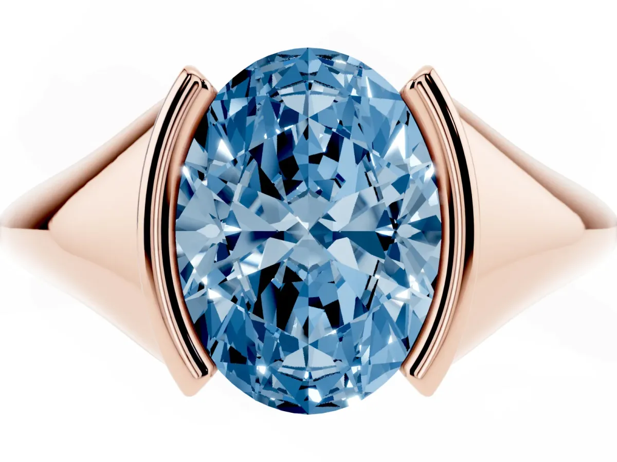 Fancy Blue Oval Cut Solitaire Tension Set Diamond Ring Rose gold