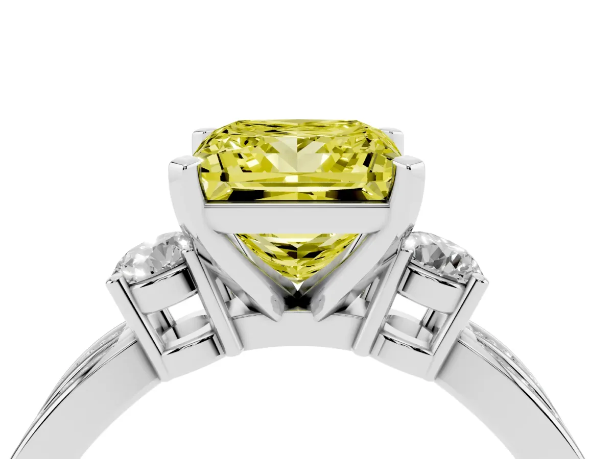 Fancy Yellow Three-Stone Princess Cut Cut Diamond Twist Band with Prong Setting Silver