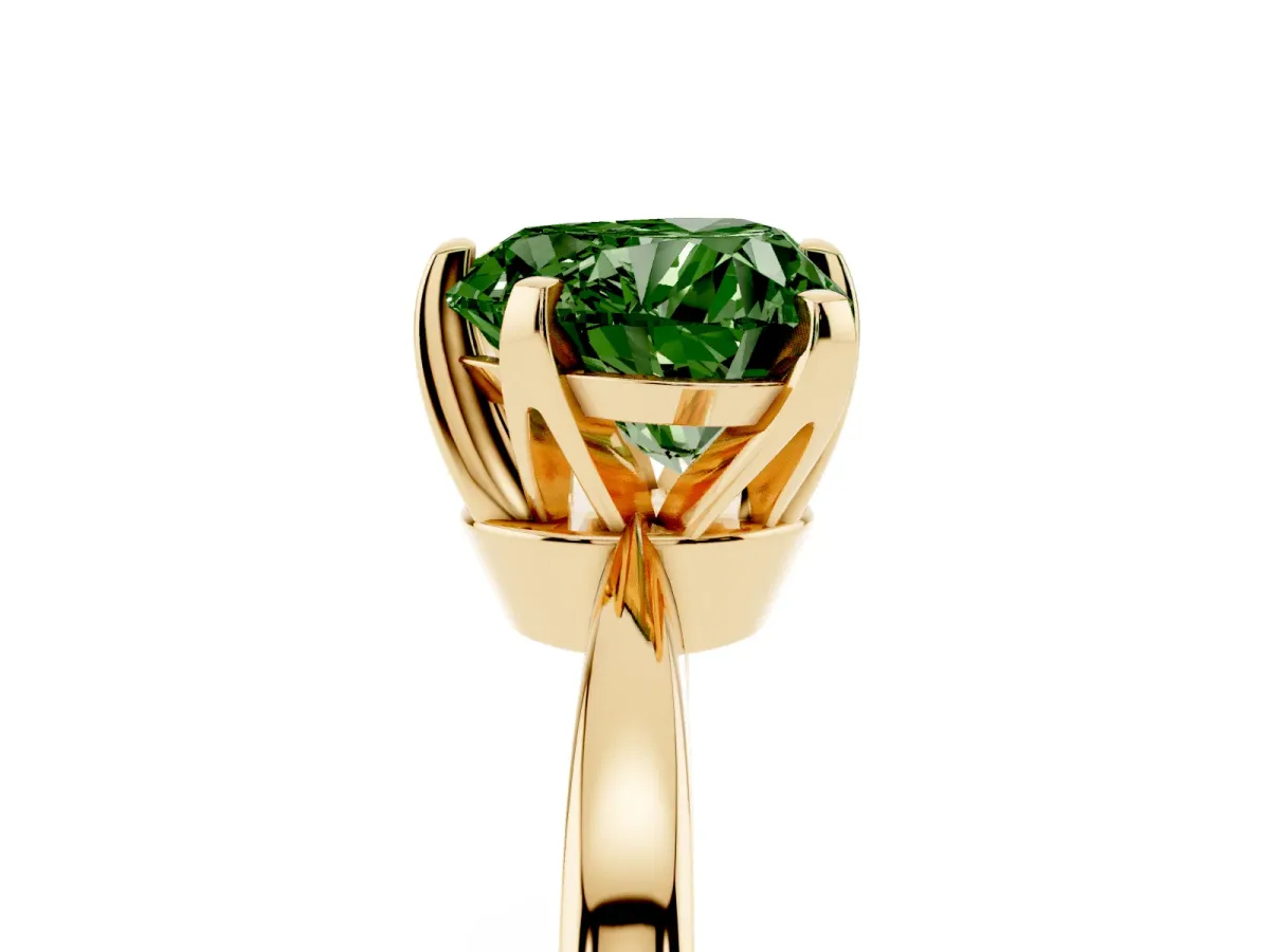 Fancy Green Heart Cut Solitaire Engagement Ring with Six-Prong Setting and Tapered Band Yellow gold
