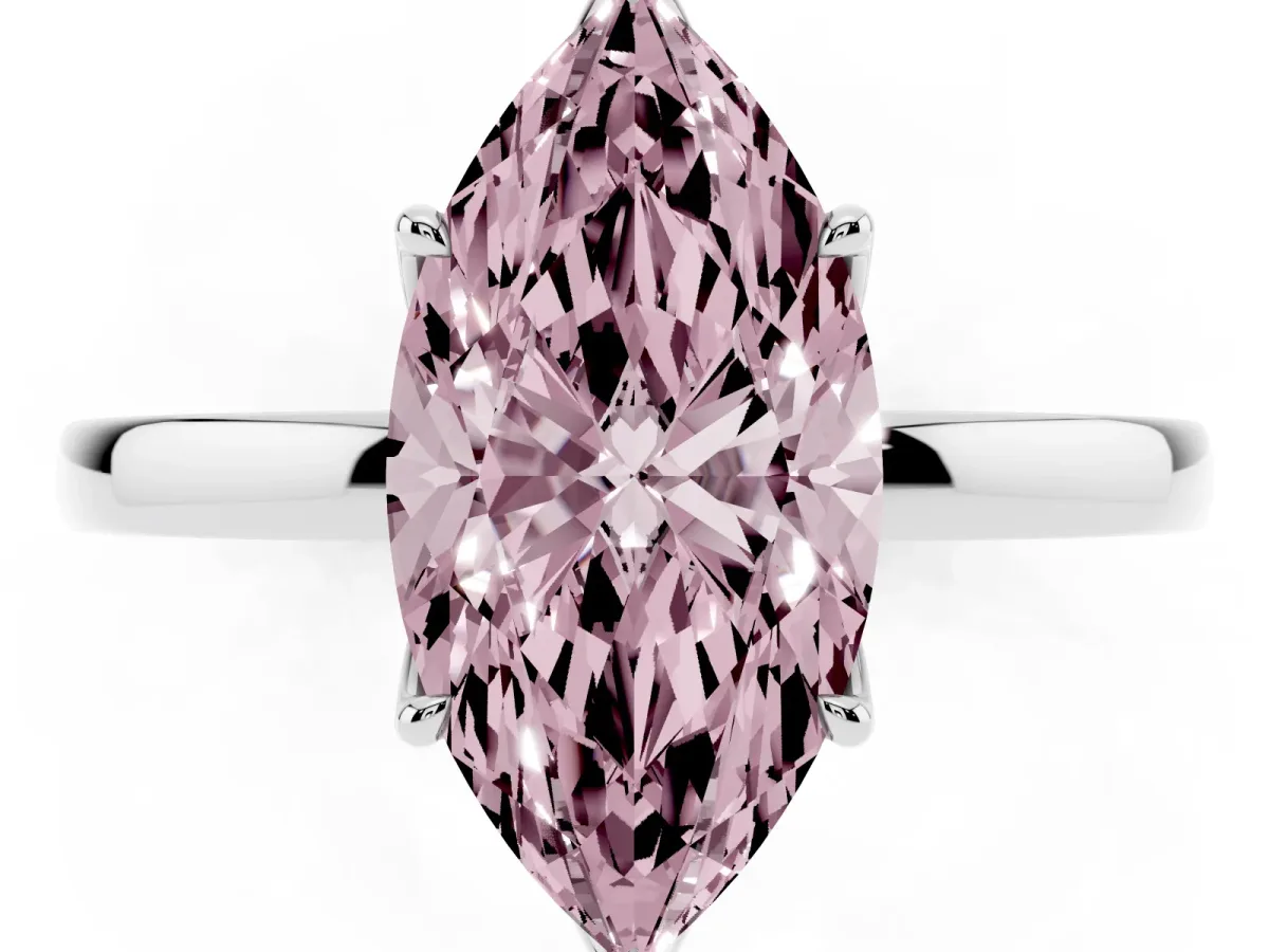 Fancy Pink Marquise Cut Diamond Solitaire Ring with Thin Band and Prong Setting Silver