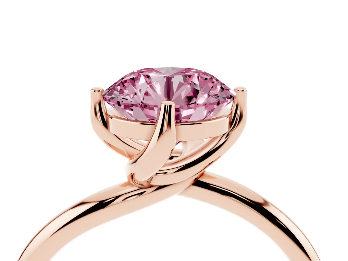 Fancy Pink Round Cut Diamond Solitaire Engagement Ring with Four-Prong Setting and Classic Band Rose gold