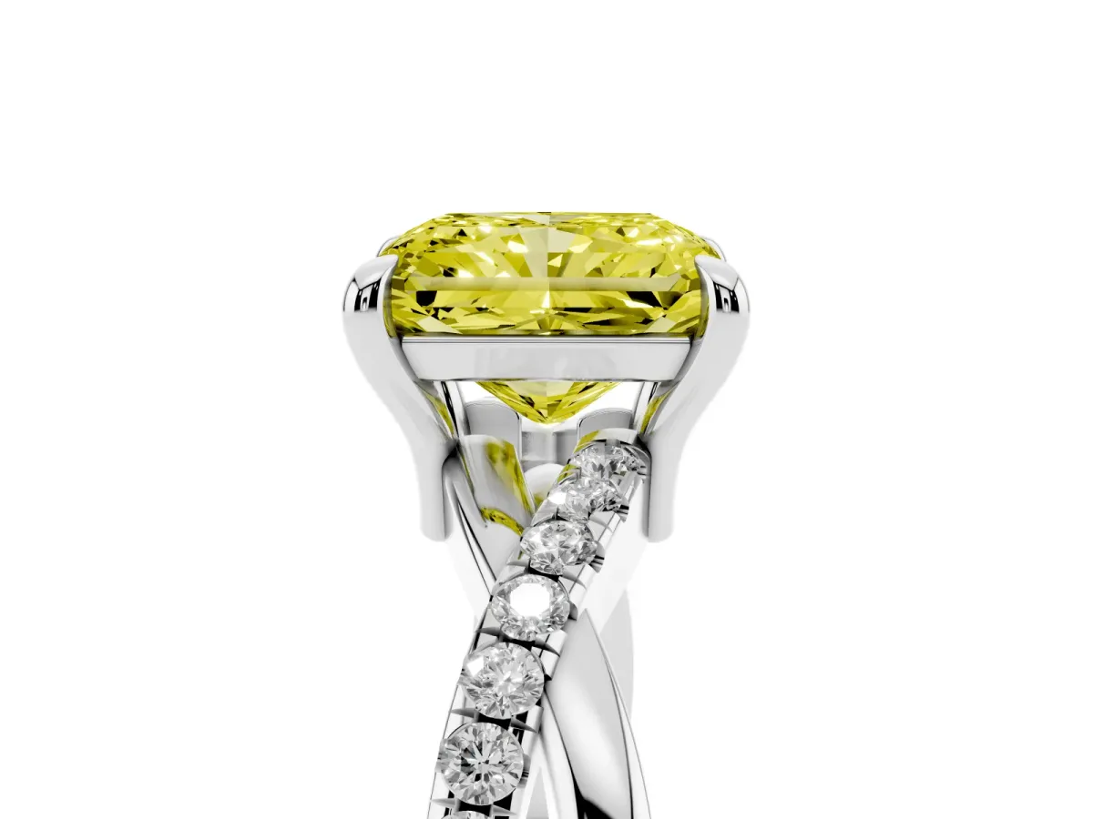 Fancy Yellow Radiant Cut Cut Diamond Twist Band Solitaire with Prong Setting Silver