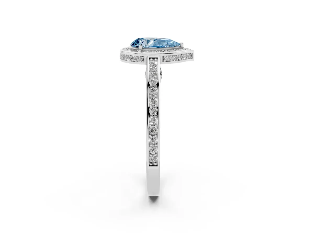 Fancy Blue Pear Cut Cut Halo Pave Split Shank Prong Setting Ring Platinum