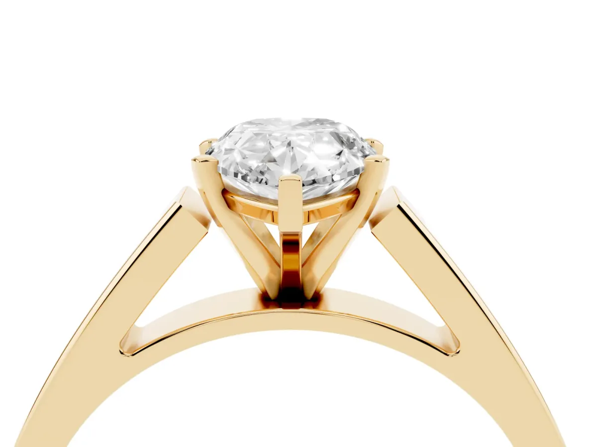 Pear Cut Solitaire Engagement Ring with Four-Prong Setting and Tapered Band Yellow gold