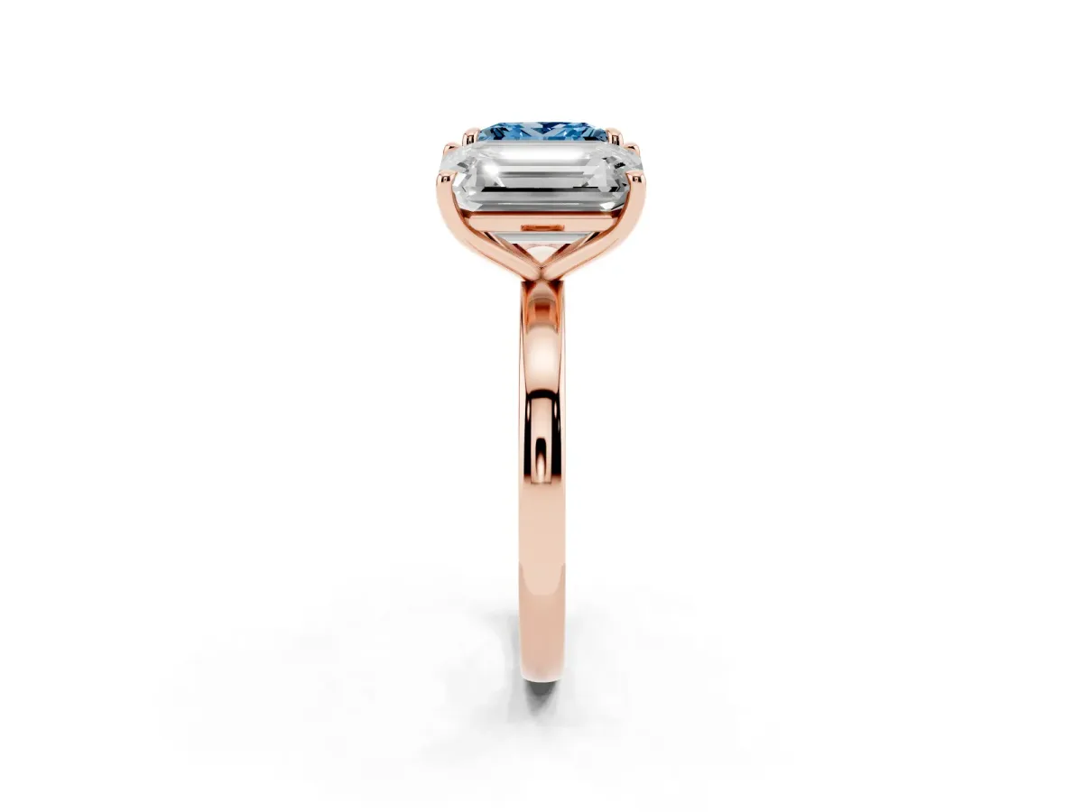 Fancy Blue Princess Cut and Emerald Cut Toi Moi Ring with Prong Setting Rose gold