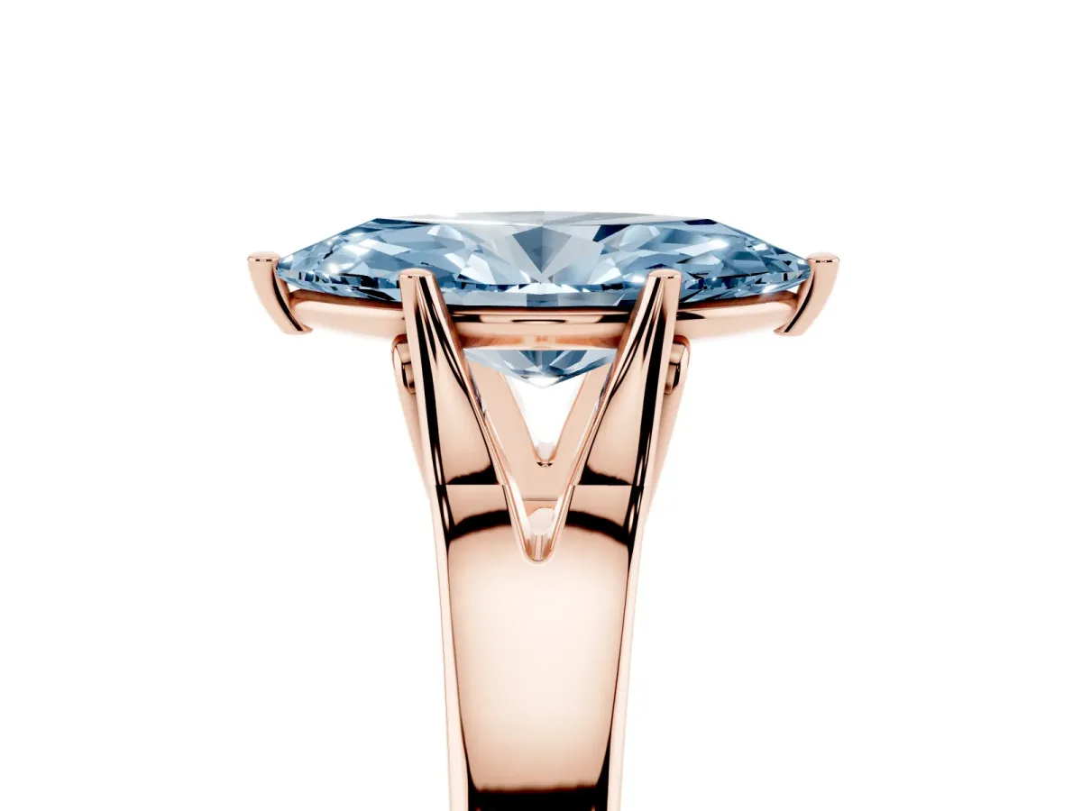 Fancy Blue Marquise Cut Solitaire Diamond Ring with Cathedral Band and Four-Prong Setting Rose gold
