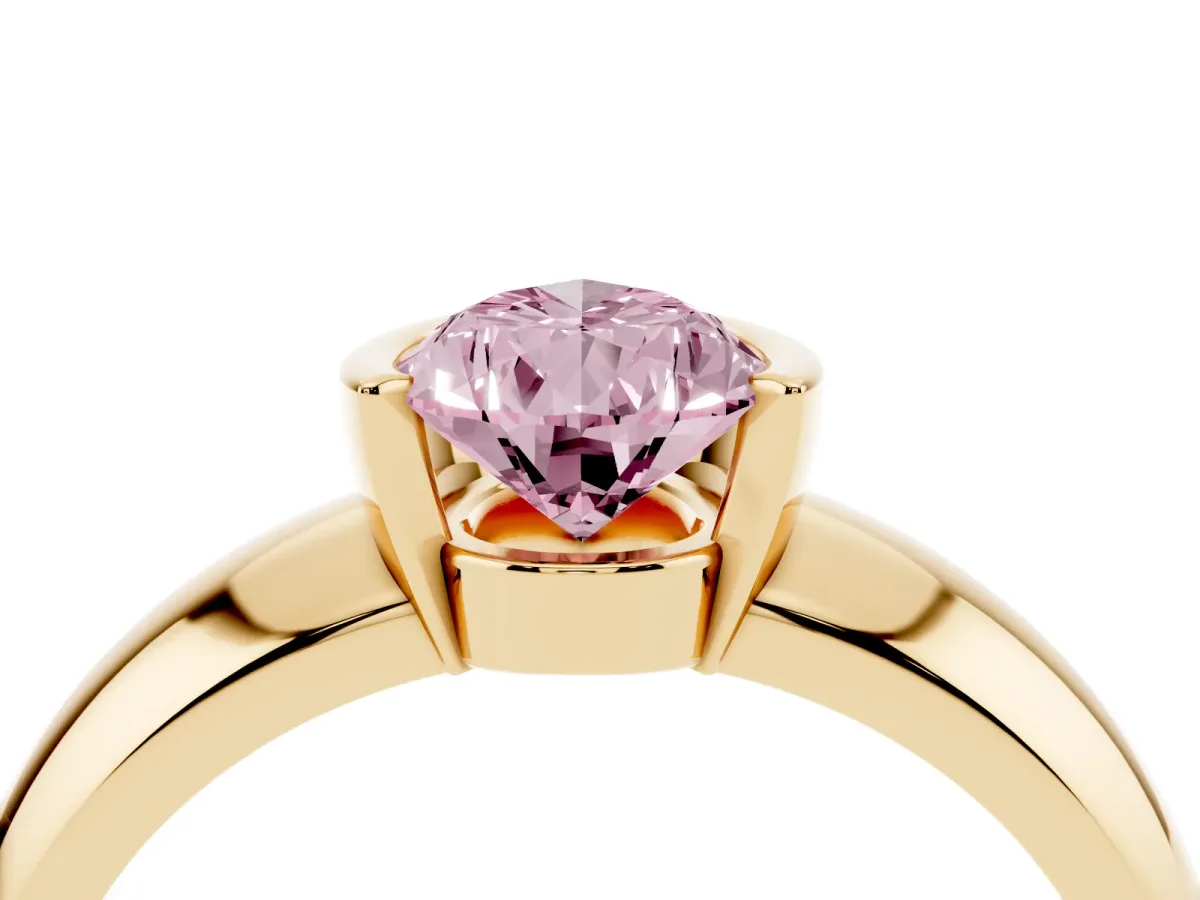 Fancy Pink Pear Cut Solitaire Tension Set Diamond Ring with Wide Band Yellow gold