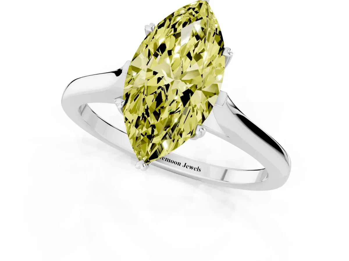 Fancy Yellow Marquise Cut Solitaire Heart Prong Engagement Ring with Tapered Band White gold