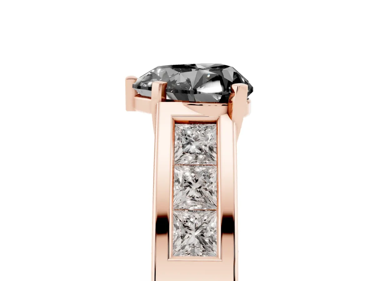 Fancy Black Heart Cut Cut Channel Set Solitaire Ring with Four-Prong Setting Rose gold