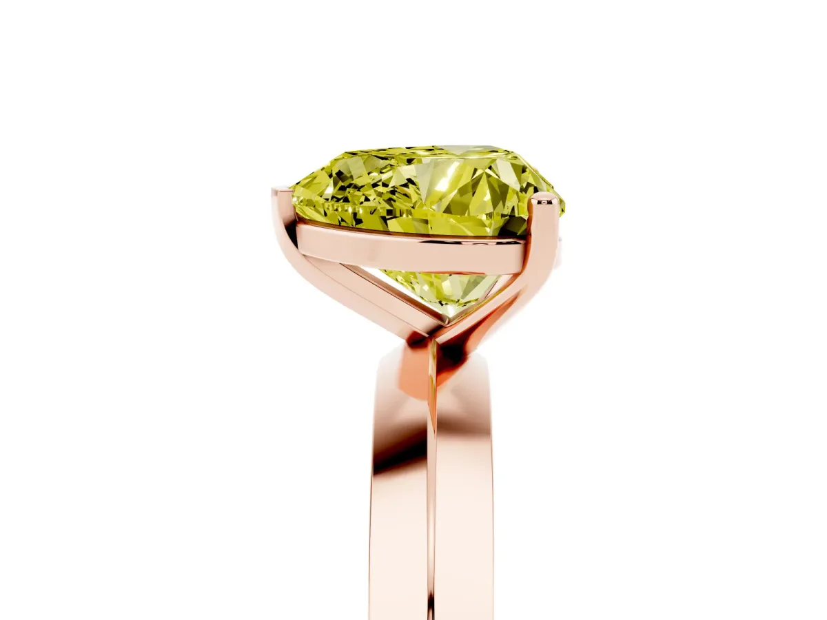 Fancy Yellow Heart Cut Cut Solitaire Engagement Ring with Flat Band and Four-Prong Setting Rose gold