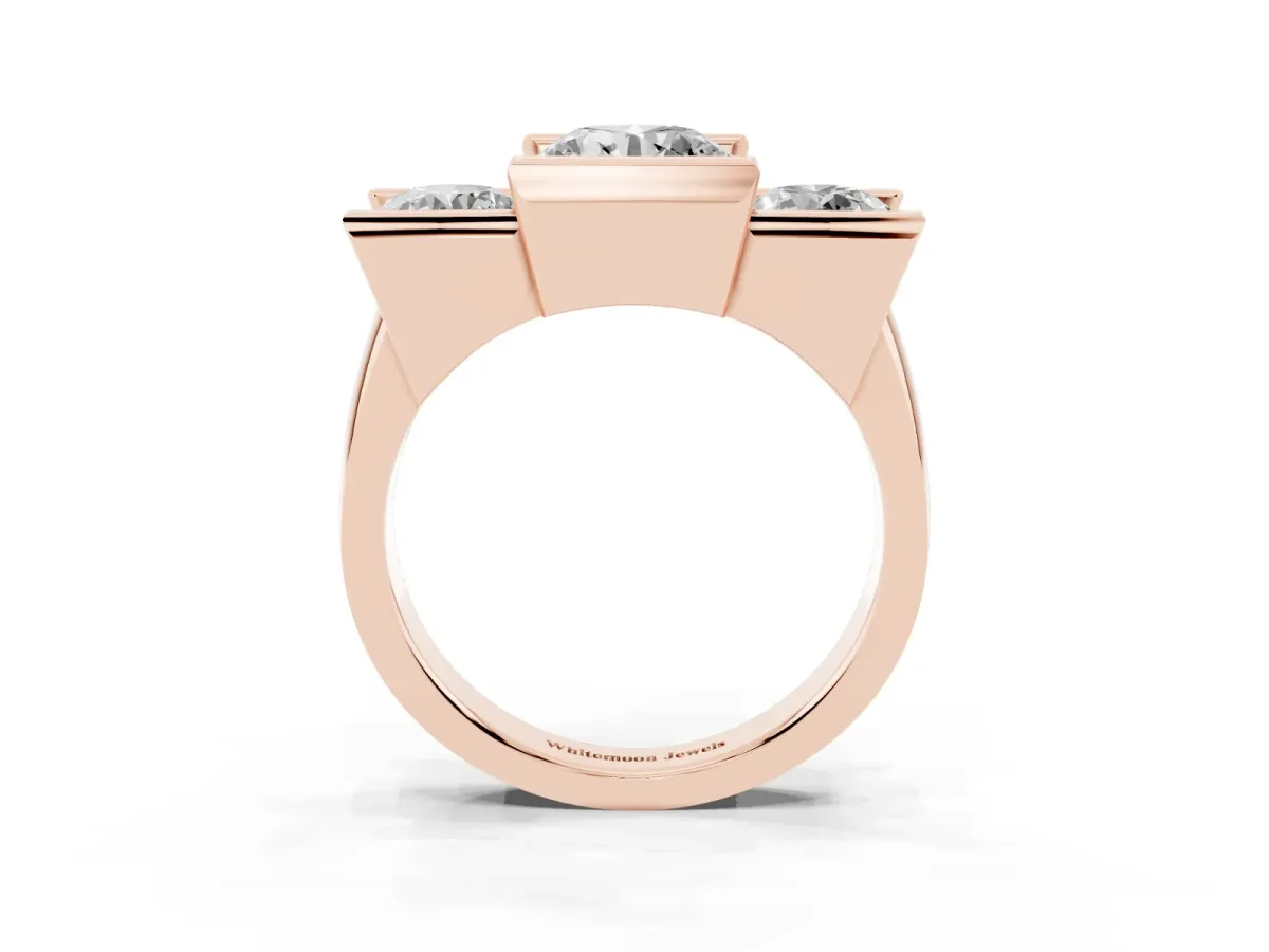 Three Stone Round Cut Cut Channel Set Diamond Ring Rose gold