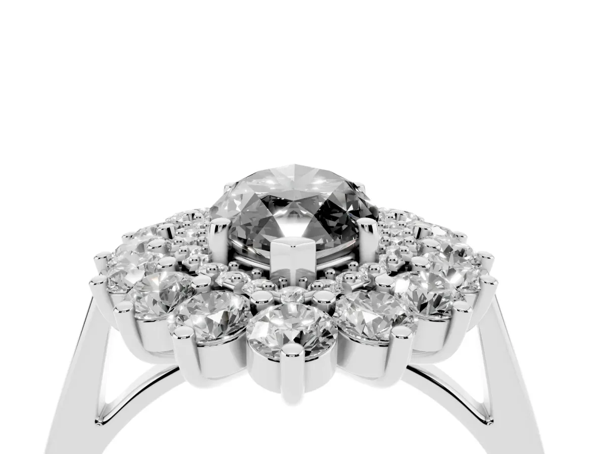 Fancy Black Marquise Cut Diamond Floral Double Halo Engagement Ring with Prong Setting Silver