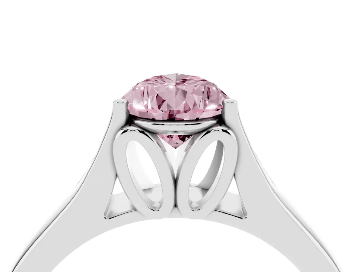 Fancy Pink Pear Cut Solitaire Diamond Ring with Cathedral Band and Four-Prong Setting Silver