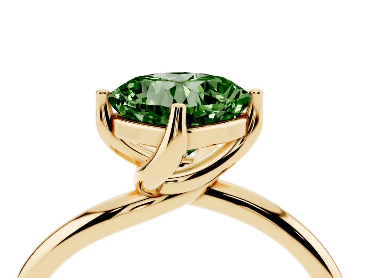 Fancy Green Cushion Cut Diamond Solitaire Engagement Ring with Four-Prong Setting and Classic Band Yellow gold