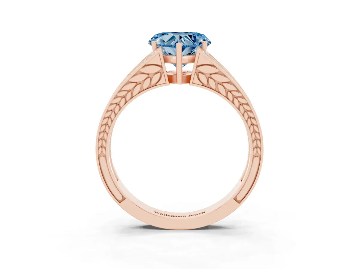 Fancy Blue Heart Cut Diamond Split Shank Ring with Pavé Band and Four-Prong Setting Rose gold
