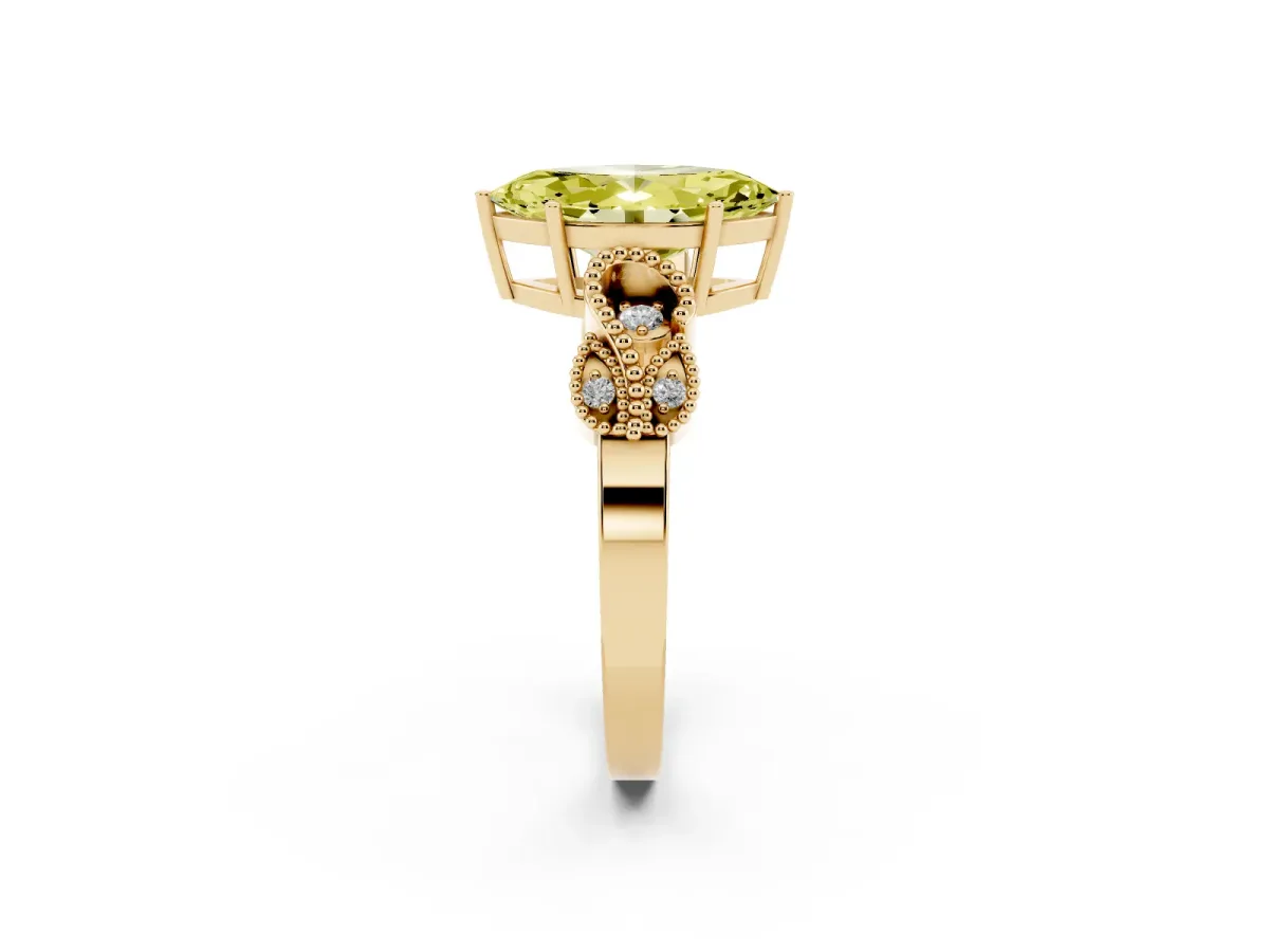 Fancy Yellow Marquise Cut Solitaire Milgrain Leaf Band with Prong Setting Yellow gold