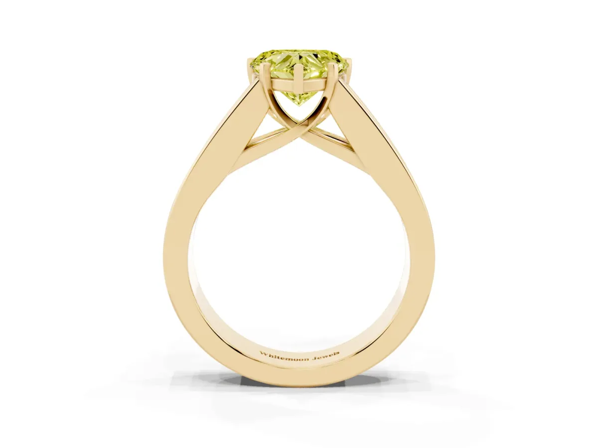 Fancy Yellow Heart Cut Cut Channel Set Solitaire Ring with Four-Prong Setting Yellow gold
