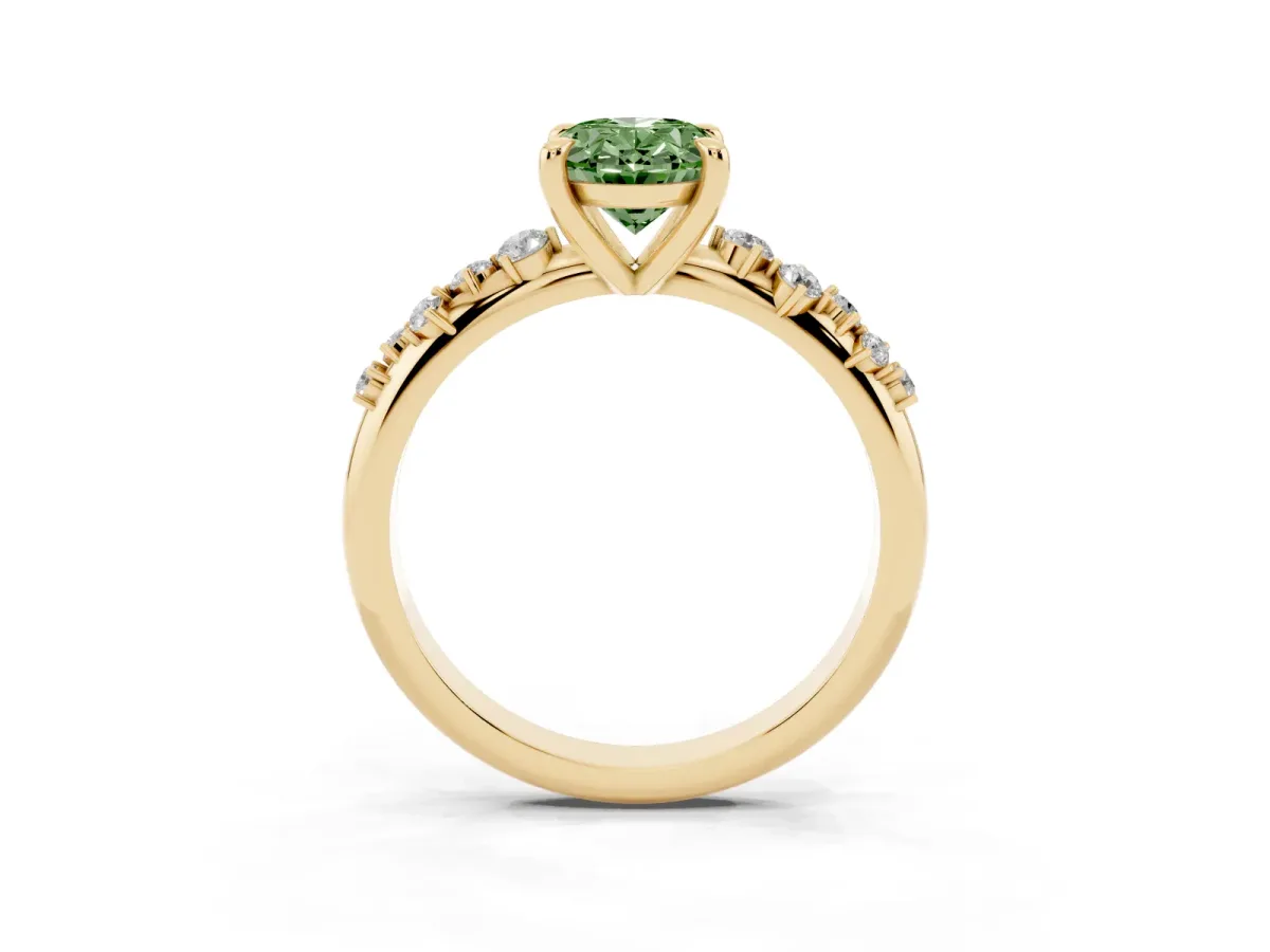 Fancy Green Oval Cut Cut Diamond Vine Band with Four-Prong Setting Yellow gold