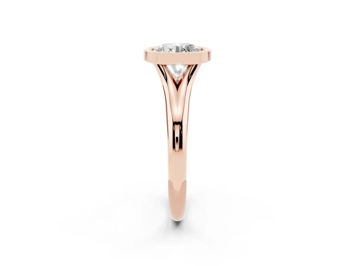 Bezel Set Round Cut Solitaire Diamond Ring with Smooth Band Rose gold