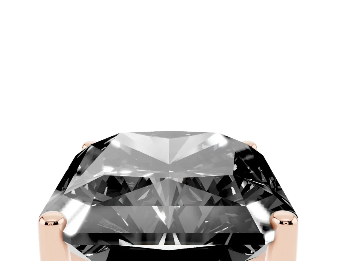 Fancy Black Radiant Cut Cut Diamond Solitaire Engagement Ring with Tapered Plain Band and Four-Prong Setting Rose gold