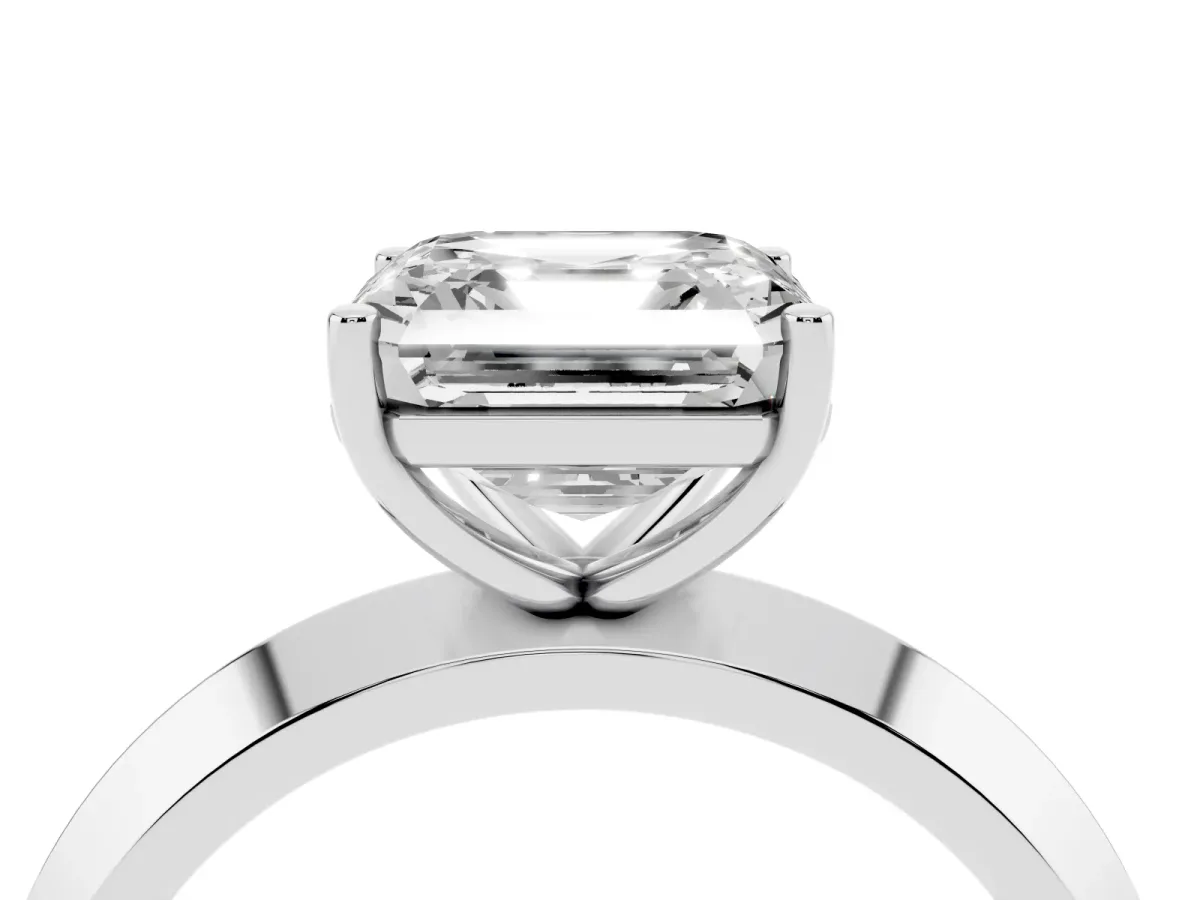 Asscher Cut Cut Solitaire Engagement Ring with Flat Band and Four-Prong Setting Silver