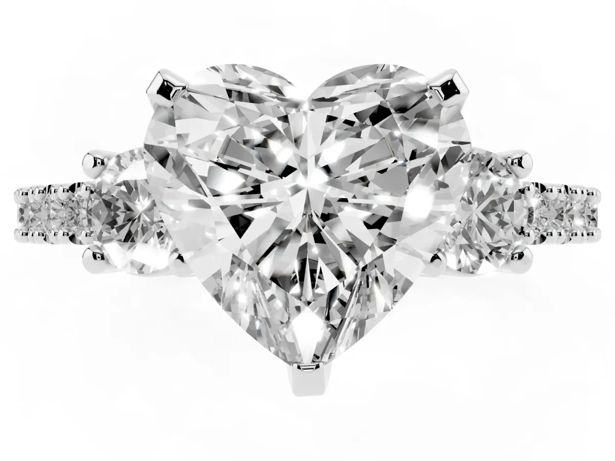 Heart Cut Three-Stone Diamond Pavé Band with Prong Setting Silver
